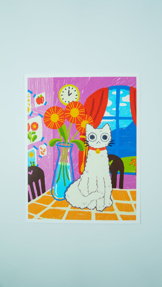 White Cat 8x11 Print