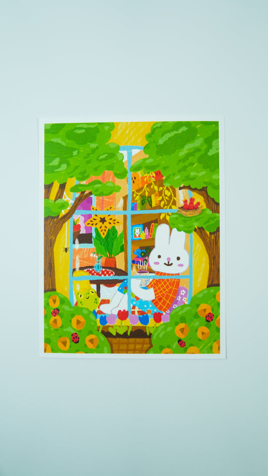 Window Watching Bunny 8x11 Print
